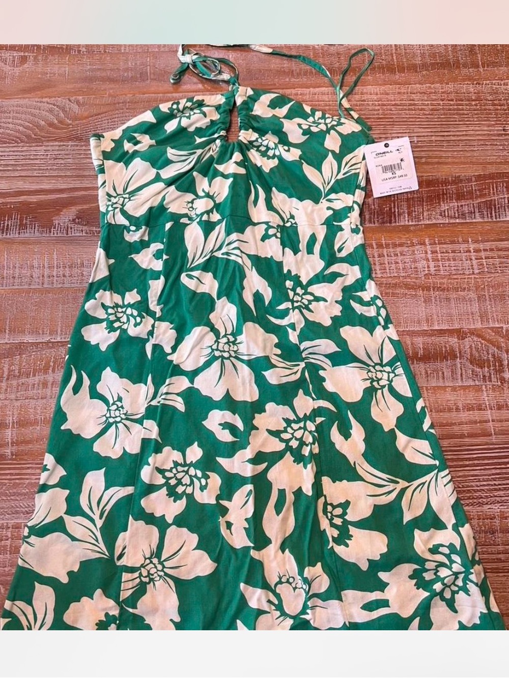 O’Neill Green & Cream Floral Halter Mini Dress